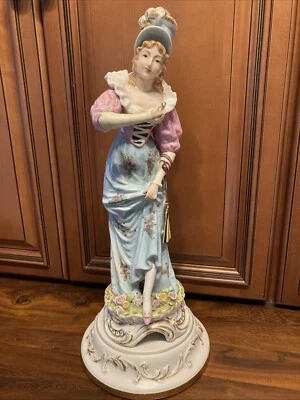 Lenwile Ardalt Porcelain Woman Figurine Lamp Base French Style Fan Large - Image 1 of 4