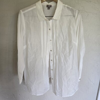 J. Jill Plus 1X Silk Blend Womens Button Up White Cream Ivory EUC
