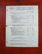 ZEISS IKON PRICE LIST, 1952, WORN/207847