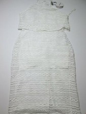 NWT Line+Dot Womens M Sundress White Crochet Zipper Back Slit Back Midi Length