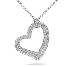 Amour Sterling Silver 1/3CT TDW Diamond Heart Pendant with Chain