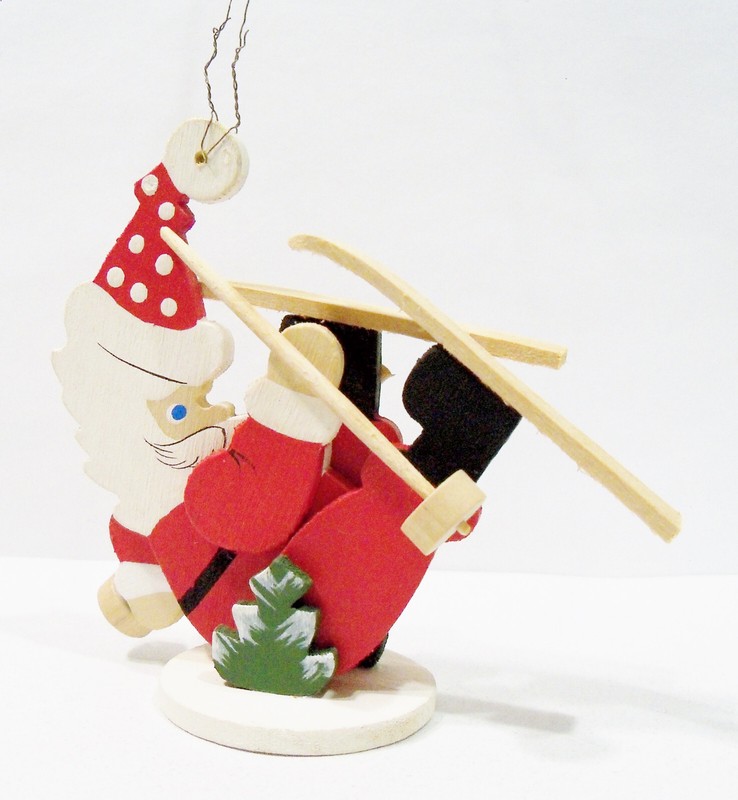 Emgee Hawaii Ski Tumble Santa Claus Skiing Skier Wooden Wood Vintage Ornament