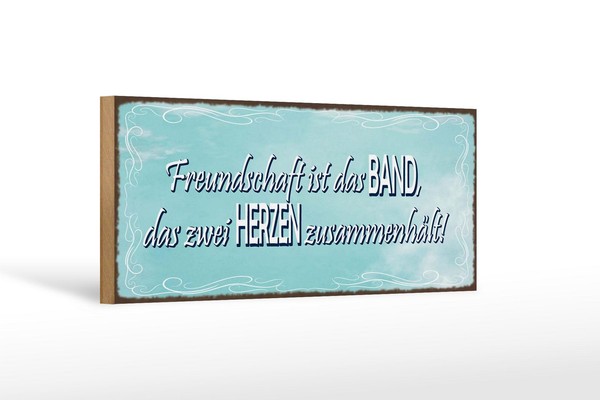 Holzschild Spruch 27X10 Cm Freundschaft Band Zwei Herzen Deko Schild Wooden Sign-image