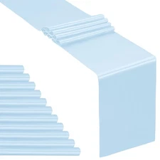 Light Blue Satin Table Runner 12 PCS 12x108 inches for Birthday Parties