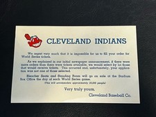 Rare Vintage 1948 Cleveland Indians World Series Tickets Rejection Notice Card