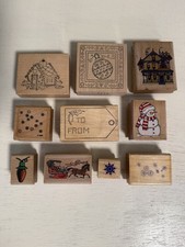 Lot of 10 Christmas Vintage Rubber Wooden Stamps 1990โ Made In USA New