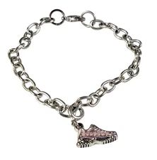 Charm Bracelet Pink Stone Tennis Shoe Charm Silver Tone Breast Cancer Runner