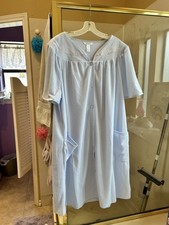 Adonna NWT Sleepwear Womens L Blue Waffle Knit Snap Robe Gown Cottage NWT