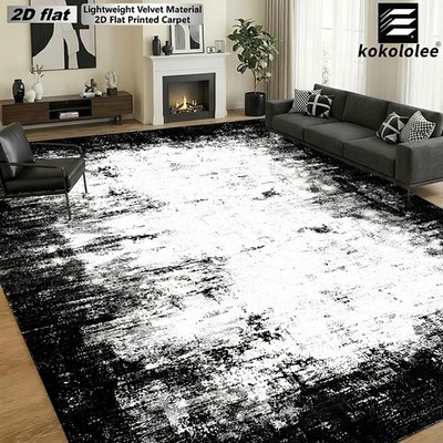 1pc 2D Flat KOKOLOLEE Luxury Velvet Area Carpet -Black and White Abstract Grung
