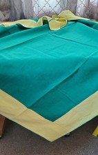 VTG Cotton Hand made Table Cloth Square 43x43" Green/Yellow Border Rare Find