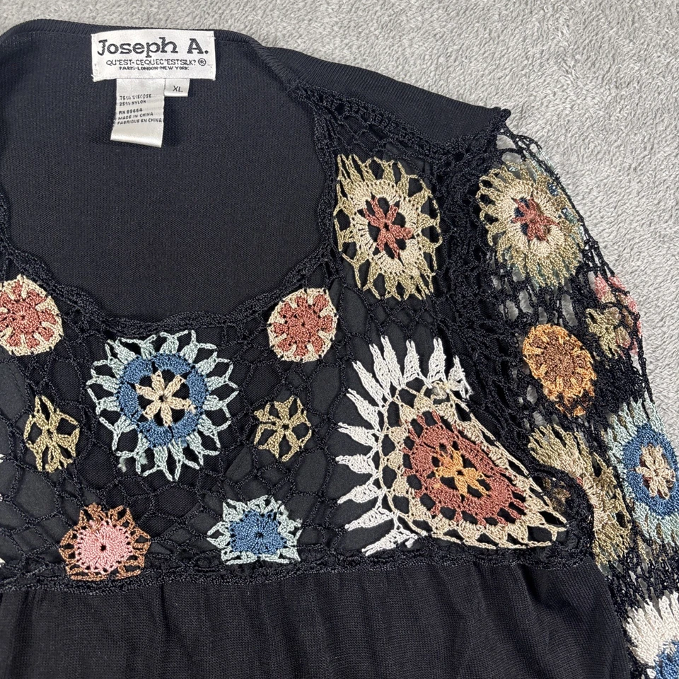 Joseph A. de colección Top para mujer floral boho crochet forrado manga 3/4 negro XL Foto 3 de 4