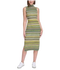 Calvin Klein Womens Spacedye Stripe Mock Neck Bodycon Dress