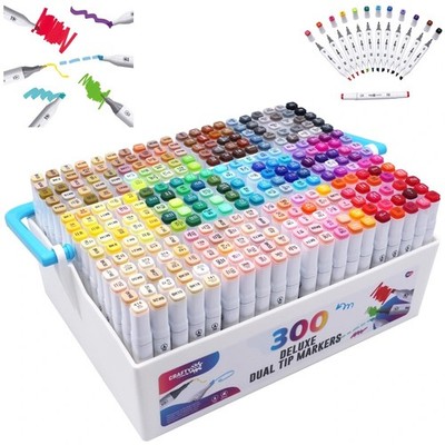 Crafty Co. Professional Deluxe Dual Tip Marker Set mit Tragetasche 300 Farben