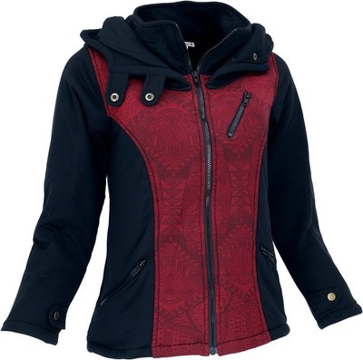 Goa Festival Jacke Print, Jacke mit weiter Kapuze - schwarz/rot