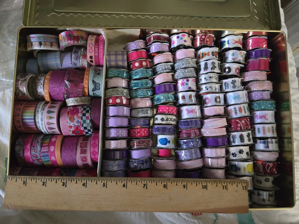 HUGE Lot 101 Pieces Craft Ribbon And 48 Rolls Of Washi Tape. (E13) - Image 3 of 4