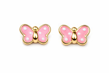 14k Yellow Gold Enamel Butterfly Baby earrings with Screw Back