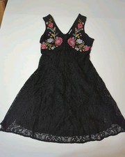 Xhilaration Lace Flare Dress XS Little Black Dress Embroidered Fairy Grunge Goth