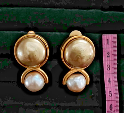 Karl Lagerfeld Paris Clip-On Earrings Gold Tone Faux Pearl Designer Vintage