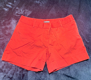 Express Women's Orange Chino Shorts Size 8 Cotton Mid Rise Flat Front Pockets