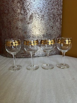 Vintage MCM Barware Culver Valencia 22K Gold Band 5.75 in Wine Glass Set (4))