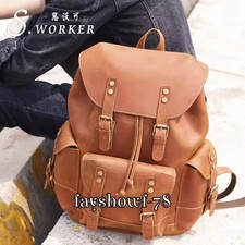 Retro Large Capacity Cowhide Backpack Leather Travel Bag Motorcycle Shoulder Bag