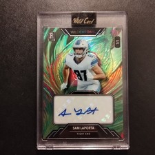 #1/1 Sam Laporta Green Super Fractal Rookie Auto 2023 Wild Card Wildchrome Lions. rookie card picture