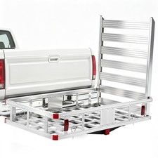 500lb Hitch Cargo Carrier W Folding Ramp 50x30in Aluminum Basket 2in Receiver 500lb Hitch Cargo Carrier W Folding Ramp 50x30in Aluminum Basket 2in Receiver
