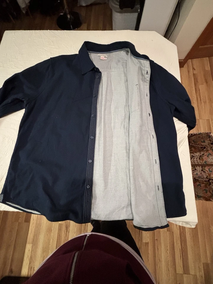 Camisa de franela con botones forrada azul gris cobalto XXL de algodón pesado Carbon 2 para hombre Foto 2 de 4
