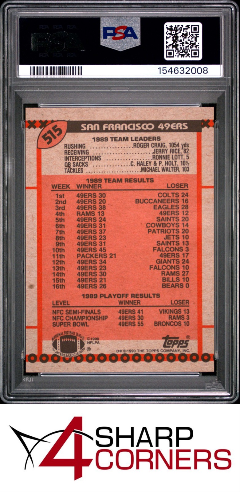 1990 TOPPS #515 JOE MONTANA HOF 49ERS TEAM PSA 9 view 2