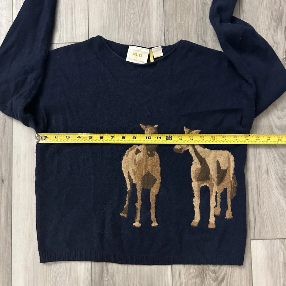 Suéter Anthropologie Cachemira Intarsia Caballo Maeve Western Azul Marino Talla Pequeña Foto 3 de 4