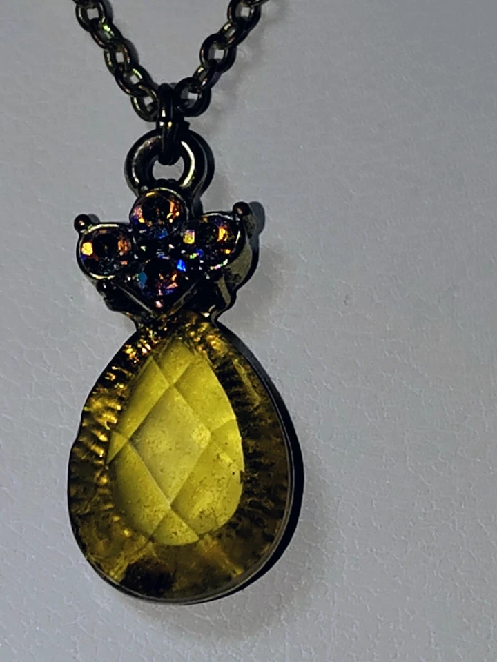Collar colgante lágrima vidrio amarillo 1928 joyería pedrería aurora pedrería Foto 4 de 4
