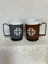 Vintage MCM set of 2 Chalet Footed Double Sided Stackable Mugs Gray & Brown