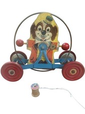 VINTAGE GONG BELL MFG  DOG CLOWN PULL TOY ORIGINAL COLLECTOR. RARE*