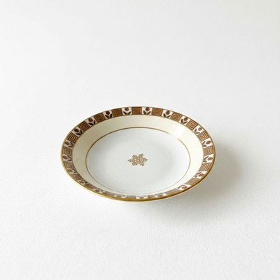Austrian Porcelain Bowl Antique 1900s Open Handle Greek Key Roses Cream