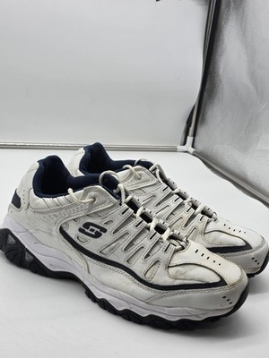 Skechers Shoes Mens 13 White  after burn Leather Damaged Walking Sneakers 50127