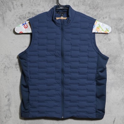 Adidas Puffer Vest Mens Large Navy Blue Frostguard Down Quilted Full Zip Golf