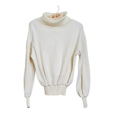 Fashion Tree Vintage Cream Velour Turtleneck Sweater Size L Banded Bottom