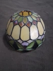Vintage Tiffany Style Stained Glass Lamp Shade Leaded 7x5 Round Green Red Blue