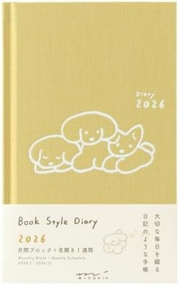 Midori Book-Style Diary 2026 B6 Weekly Dog Pattern Yellow 22379006