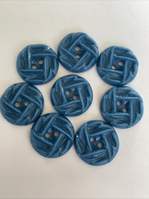 Vintage Set Of 8 Blue  Buttons 2 Hole 0.74  Housedress