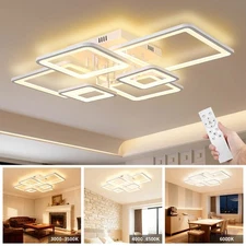 Modern 6-Panel LED Ceiling Light, 31.5" Acrylic Fixture w/ Remote Stepless Dim