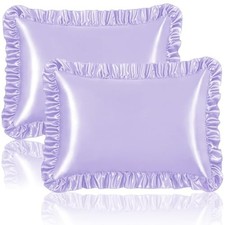 Homiest Lavender Ruffle Satin Pillowcase Set of 2, King King - 20 x 36 Inch
