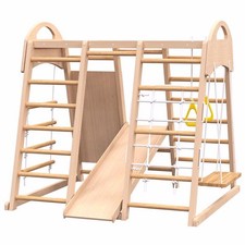 7-in-1 Indoor Jungle Gym Wooden Playground Playset Climb Set for Kids 2-6yrs US