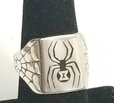 Vintage Black Widow Spider Ring, Nickel Ring, Size 6