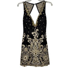 JVN by Jovani Black Gold Embellished Crystal Mini Cocktail Dress Sze 4 Open Back