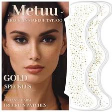 24 Sheets Glitter Freckle Tattoos, Gold Face Speckles Makeup gold 