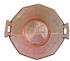Pink Depression Serving Bowl Glass Etched Flower Handled Vintage