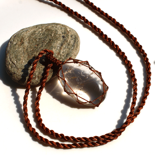 Collar Hecho a Mano Natural Brasileño Cuarzo Rutilado Boho Macramé Reiki Cristal - Imagen 10 de 13