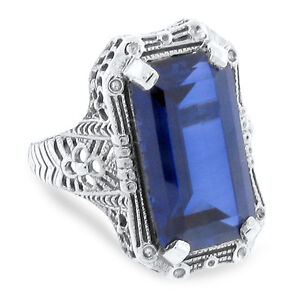 #797 ANTIQUE DESIGN ROYAL BLUE LAB SAPPHIRE .925 STERLING SILVER RING
