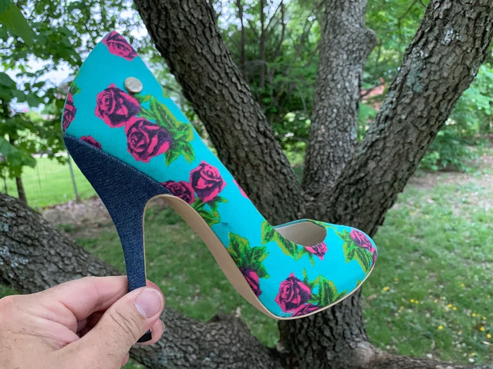 SALE @ NICOLE Everything Roses & Denim Aqua High Heels Stiletto 9 / 9.5 ❤️sj17j3 - Image 2 of 4